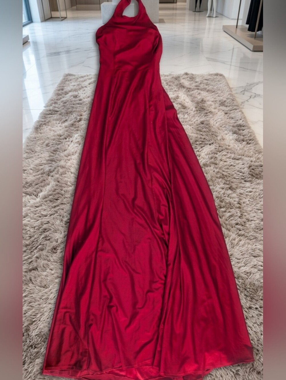 Vintage Elegant High-Neck Backless Red Halter Gown